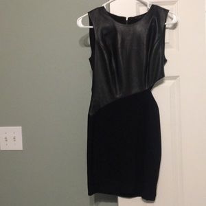 BCBG black leather/cloth cut out dress XS